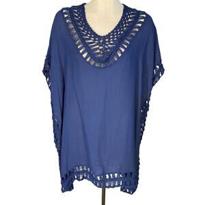 Macrame Swim Cover Up Womens Size Med-Large Blue Woven Lightweight Beach New